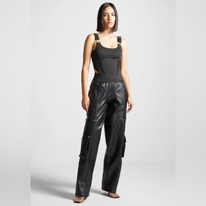 ELASTICATED WAIST VEGAN LEATHER CARGO PANTS